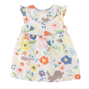 Baby Boden Linen/Cotton Blend Dress 6-12 Months Woodland Animal Spring Floral